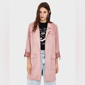 Bershka dusty pink mauve faux suede spring jacket coat XS